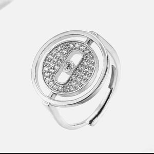 GORGEOUS LUCKY FRENCH DESIGNER SILVER PAVE CZ ADJ RING